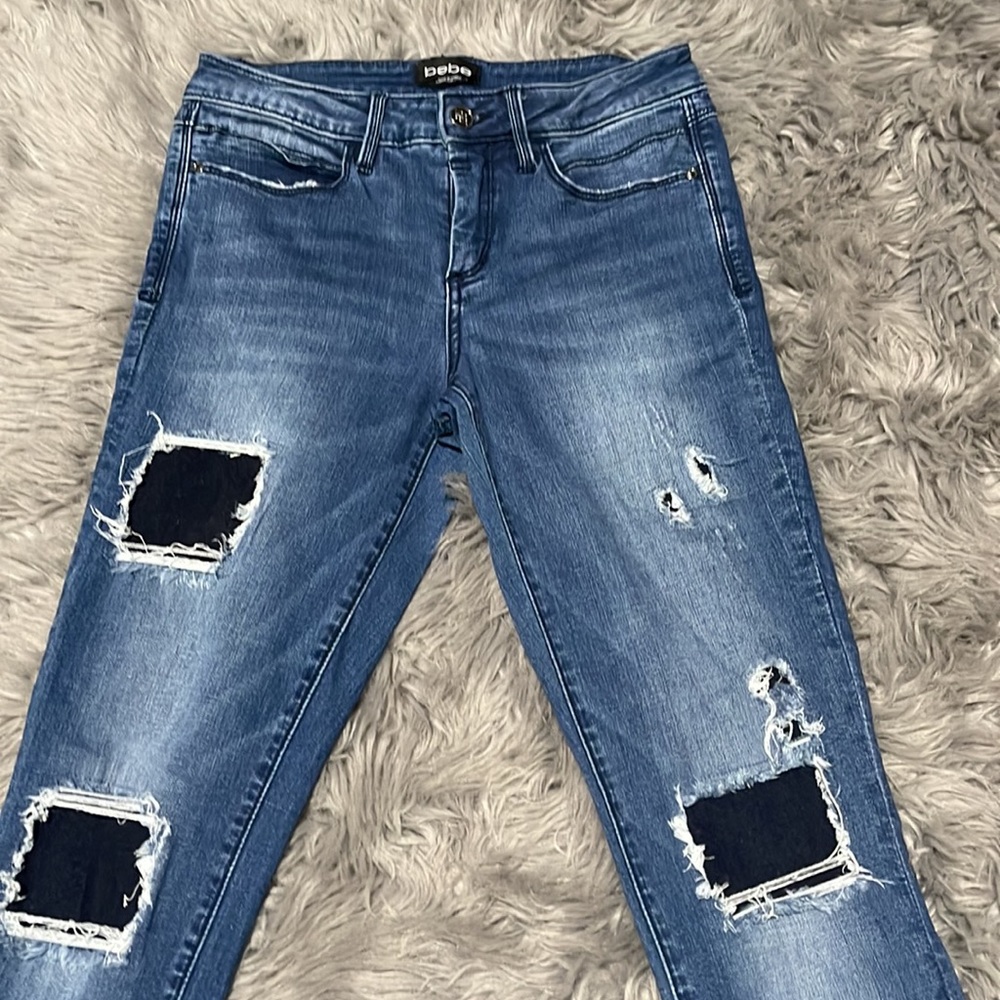 Bebe Embroidered Patch Work Distressed - image 3